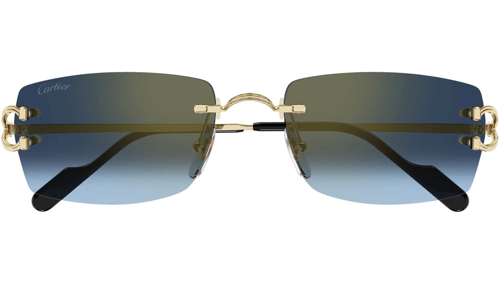 CARTIER CT0550S 002 Gold Blue Rectangular Sunglasses