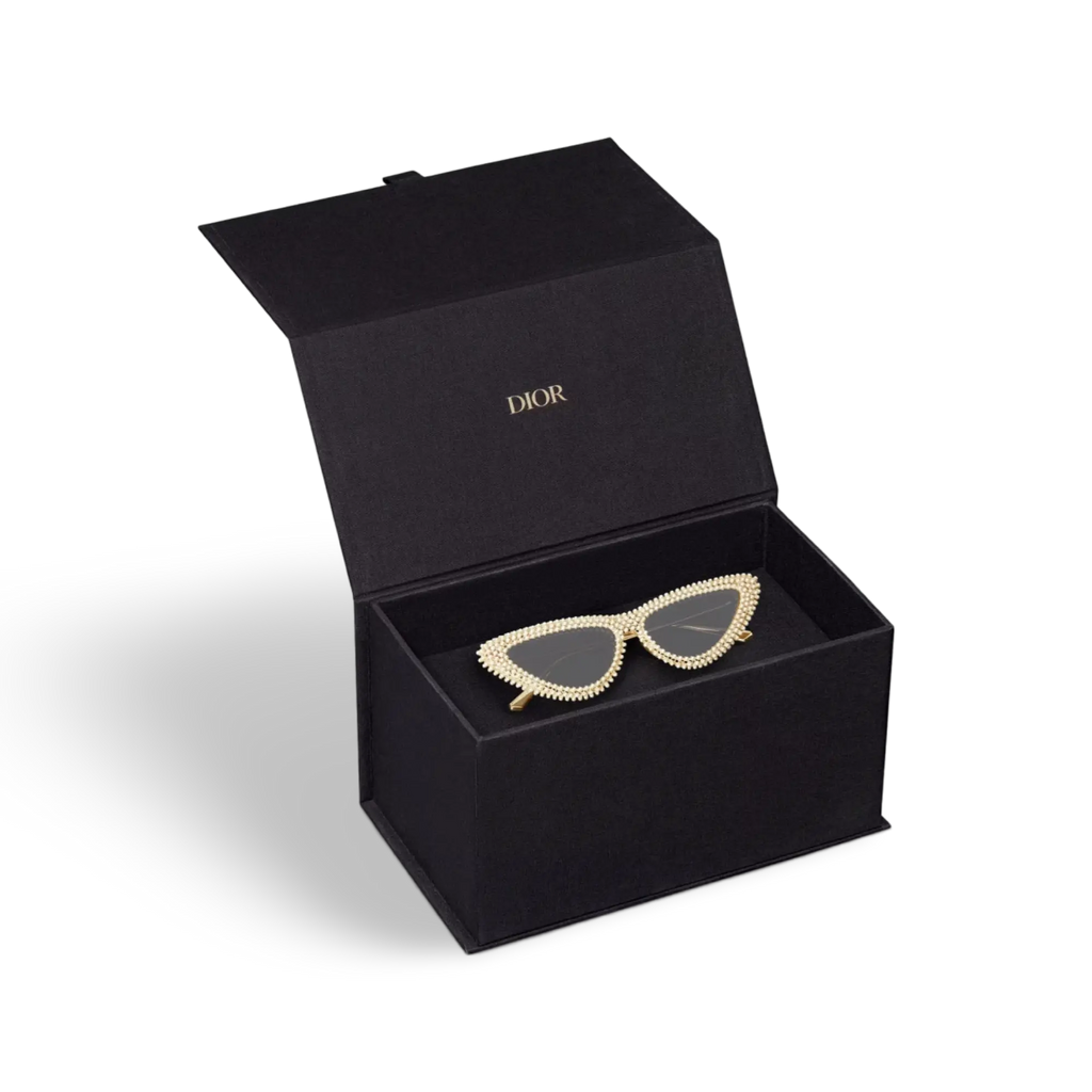 Dior Occhiali Da Sole a Farfalla Oro Con Perle Bianche