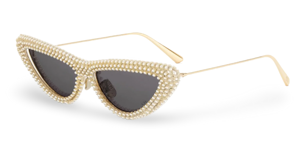 Dior Occhiali Da Sole a Farfalla Oro Con Perle Bianche