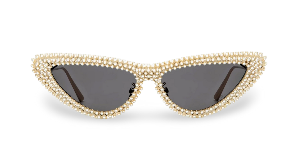 Dior Occhiali Da Sole a Farfalla Oro Con Perle Bianche